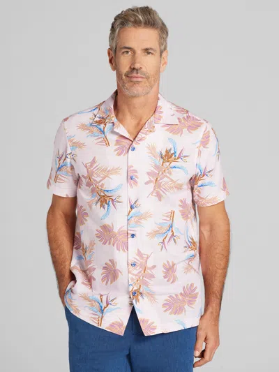 Joseph Abboud Big & Tall Men's Modern Fit Linen Blend Camp Shirt Purple In White