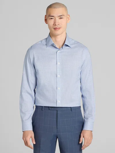 Joseph Abboud Big & Tall Men's Modern Fit Mini Check Spread Collar Dress Shirt In Blue