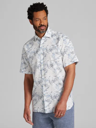 Joseph Abboud Big & Tall Men's Modern Fit Short Sleeve Linen Blend Button Up Shirt In Blue