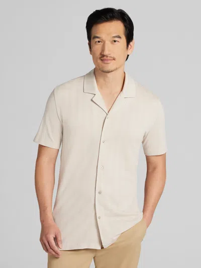 Joseph Abboud Big & Tall Men's Modern Fit Textured Stripe Knit Camp Shirt In Neutral