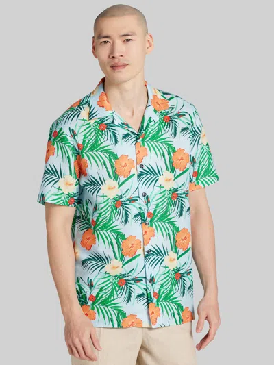 Joseph Abboud Big & Tall Men's Modern Fit Tropical Hibiscus And Palm Camp Shirt In Green