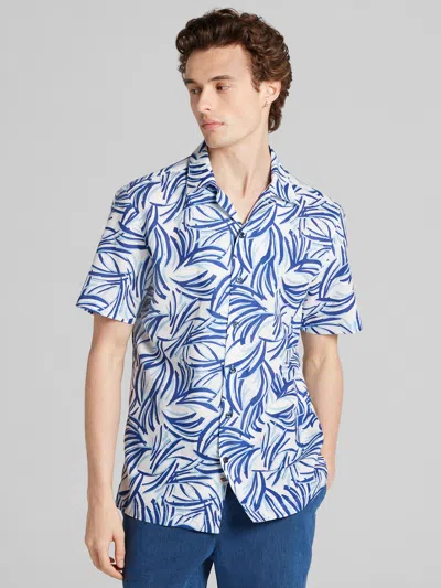 Joseph Abboud Big & Tall Men's Modern Fit Tropical Resort Short Sleeve Shirt In Blue
