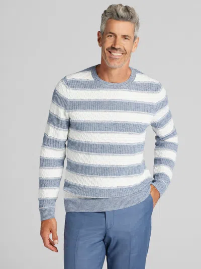 Joseph Abboud Big & Tall Men's Striped Crewneck Sweater In White