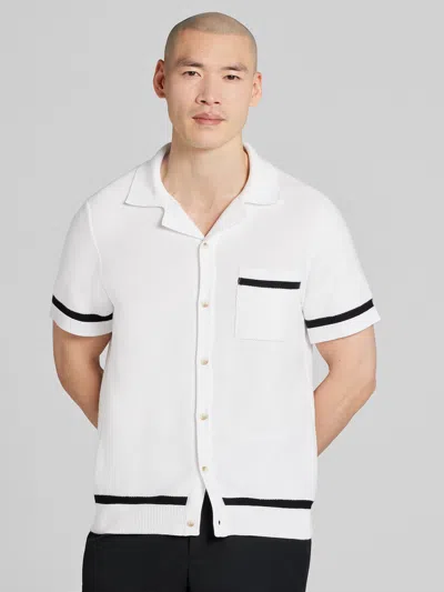 Joseph Abboud Big & Tall Men's Tipped Camp Shirt Sweater In White