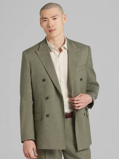 Joseph Abboud Big & Tall Modern Fit Men's Suit Linen Blend Jacket Olive - Size: 46 Extra Long In Green