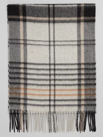 Joseph Abboud Border Stripe Plaid Scarf Burgundy - Size: One Size In Gray