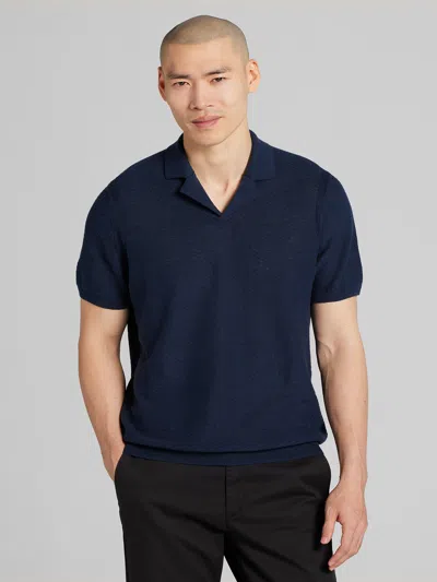 Joseph Abboud Camp Collar Linen Blend Polo Sweater In Blue