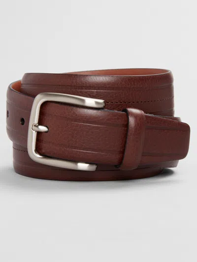 Joseph Abboud Center Stitched Feather Edge Leather Belt In Brown