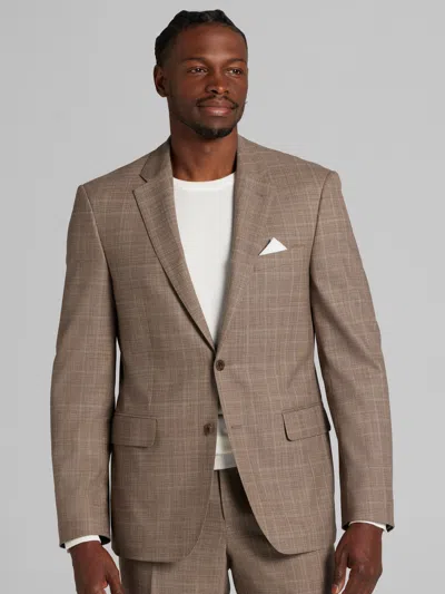 Joseph Abboud Big & Tall Classic Fit Wool Blend Plaid Men's Suit Jacket In Brown