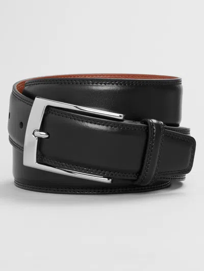 Joseph Abboud Double Stitched Hair Cell Grain Leather Belt In Black