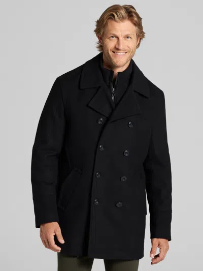 Joseph Abboud Double-breasted Signature Peacoat With Detachable Bib In Black