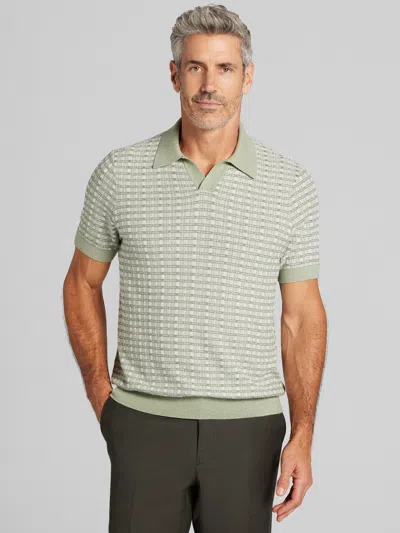 Joseph Abboud Johnny Collar Plaid Knit Polo Sweater In Green