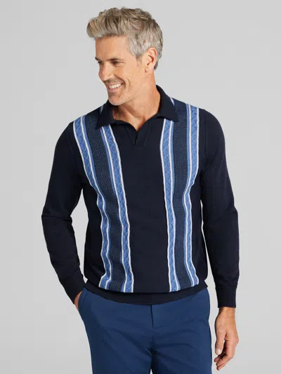Joseph Abboud Long Sleeve Striped Johnny Collar Polo Sweater In Multi