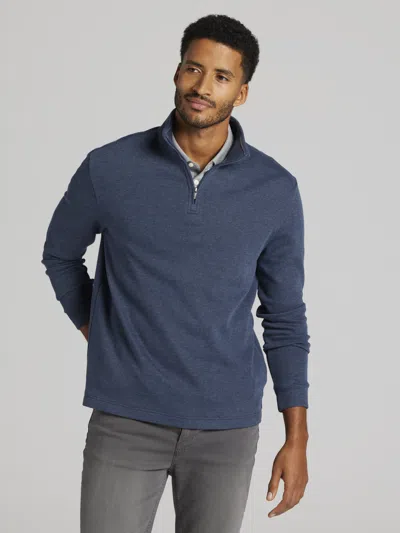Joseph Abboud Luxe Cotton French Ribbed Quarter Zip Pullover In Blue