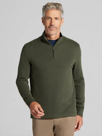 Joseph Abboud Luxe Cotton Ribbed Quarter-zip In Green