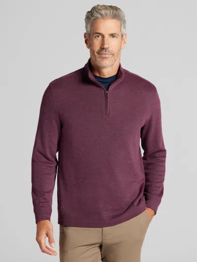 Joseph Abboud Luxe Cotton Ribbed Quarter-zip Windsor Purple Wine Heather - Size: Medium In Pink