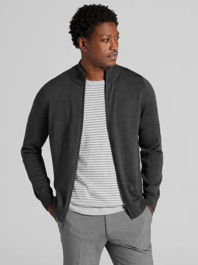 Joseph Abboud Merino Wool Full Zip Sweater Charcoal - Size: Xl In Gray