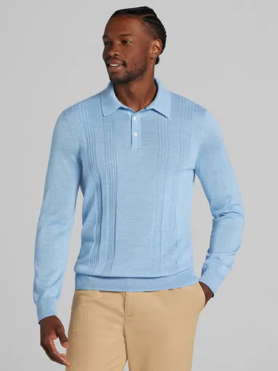 Joseph Abboud Merino Wool Stitch Panel Polo Sweater In Blue