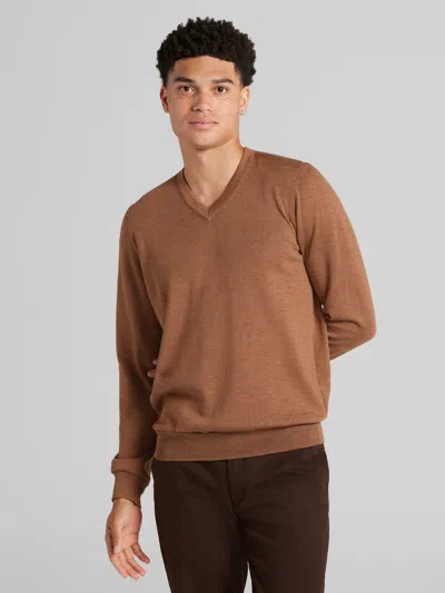 Joseph Abboud Merino Wool V-neck Sweater In Brown