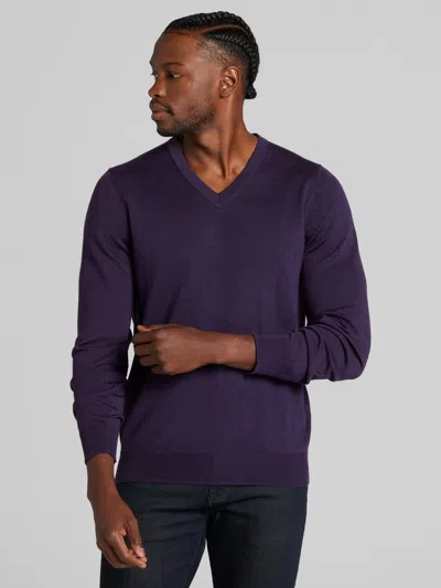 Joseph Abboud Merino Wool V-neck Sweater Indigo - Size: Medium In Blue