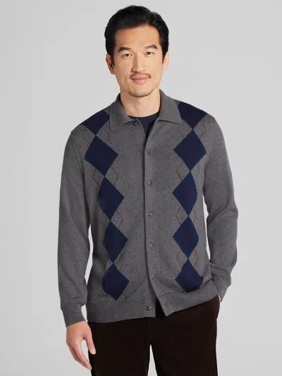 Joseph Abboud Modern Fit Argyle Button Front Polo Sweater In Gray