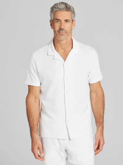 Joseph Abboud Modern Fit Knit Short Sleeve Camp Shirt In White