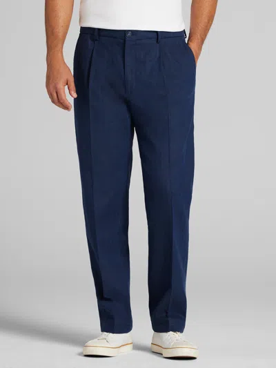 Joseph Abboud Modern Fit Pleated Stretch Linen Blend Chinos In Blue