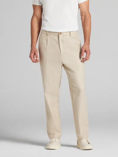 Joseph Abboud Modern Fit Pleated Stretch Linen Blend Chinos In Neutral