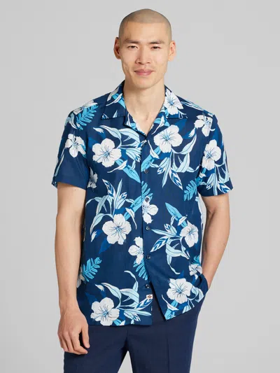Joseph Abboud Modern Fit Short Sleeve Floral Camp Shirt In Blue