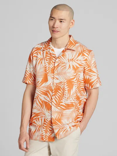Joseph Abboud Modern Fit Short Sleeve Floral Camp Shirt In Orange