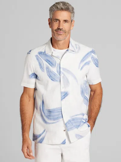 Joseph Abboud Modern Fit Short Sleeve Floral Camp Shirt In White