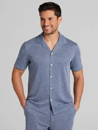 Joseph Abboud Modern Fit Short Sleeve Pique Knit Camp Shirt In Blue