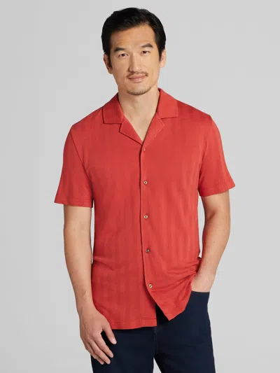 Joseph Abboud Modern Fit Textured Stripe Knit Camp Shirt In Red