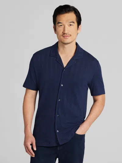 Joseph Abboud Modern Fit Textured Stripe Knit Camp Shirt In Blue
