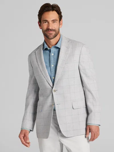 Joseph Abboud Modern Fit Windowpane Plaid Linen-blend Sport Coat In Gray