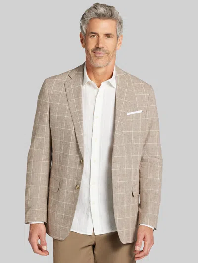Joseph Abboud Big & Tall Men's Modern Fit Windowpane Plaid Linen-blend Sport Coat In Brown