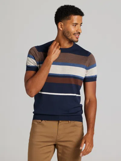 Joseph Abboud Multistripe Short Sleeve Sweater In Blue