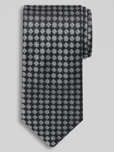 Joseph Abboud Narrow Geomtric Floral Medalion Tie In Black