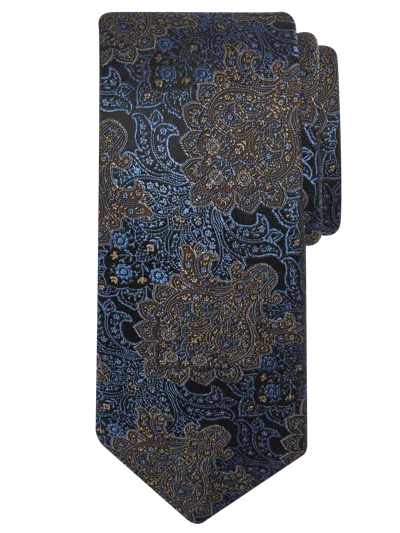 Joseph Abboud Narrow Ornamental Floral Brocade Tie In Brown