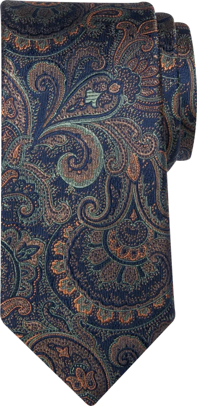 Joseph Abboud Narrow Paisley Silk Tie Olive - Size: One Size