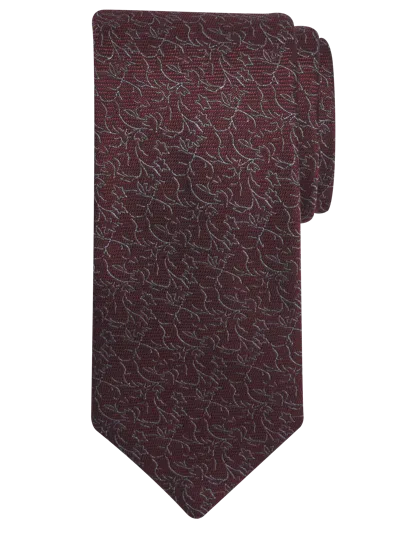 Joseph Abboud Narrow Textural Vines Tie Burgundy - Size: One Size In Red