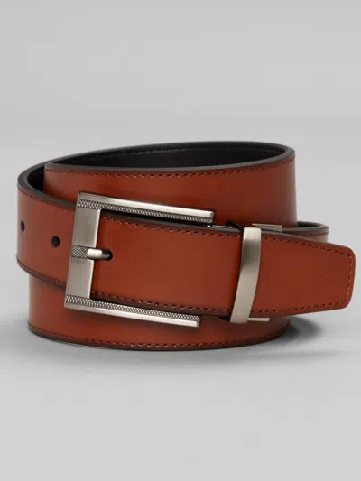 Joseph Abboud Reversible Stitched Cut Edge Brushed Buckle Belt In Brown