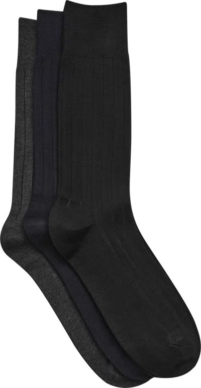 Joseph Abboud Solid Ribbed Socks, 3-pack In Black