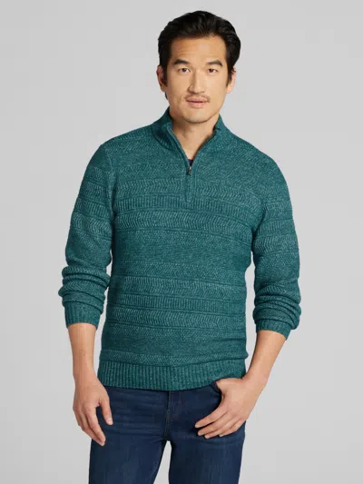 Joseph Abboud Textural Stripe Quarter Zip Sweater In Green