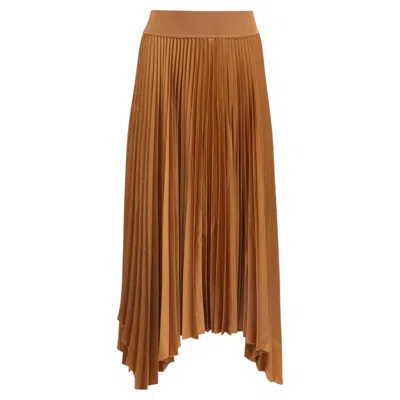 Pre-owned Joseph Ade Pleated Midi Skirt In Brown Polyester