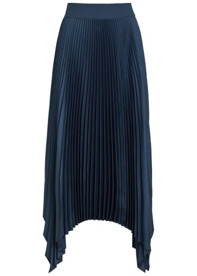Joseph Ade Plissé Satin Midi Skirt In Blue