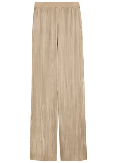 Joseph Amber Pleated Wide-leg Satin Trousers In Brown