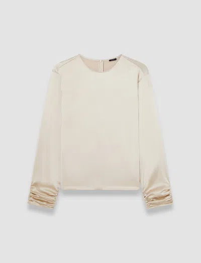 Joseph Anna Ruched Silk Satin Blouse In Quail