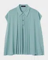 Joseph Antin Oversized Airy Pleated Blouse In Blue