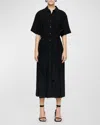 Joseph Arcade Pleated A-line Midi Shirtdress In Black